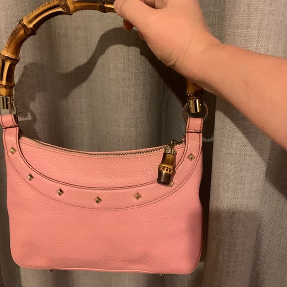 Authentic Pink Leather Gucci Handbag with Bamboo handle and zipper tassel - Picture 1 of 9